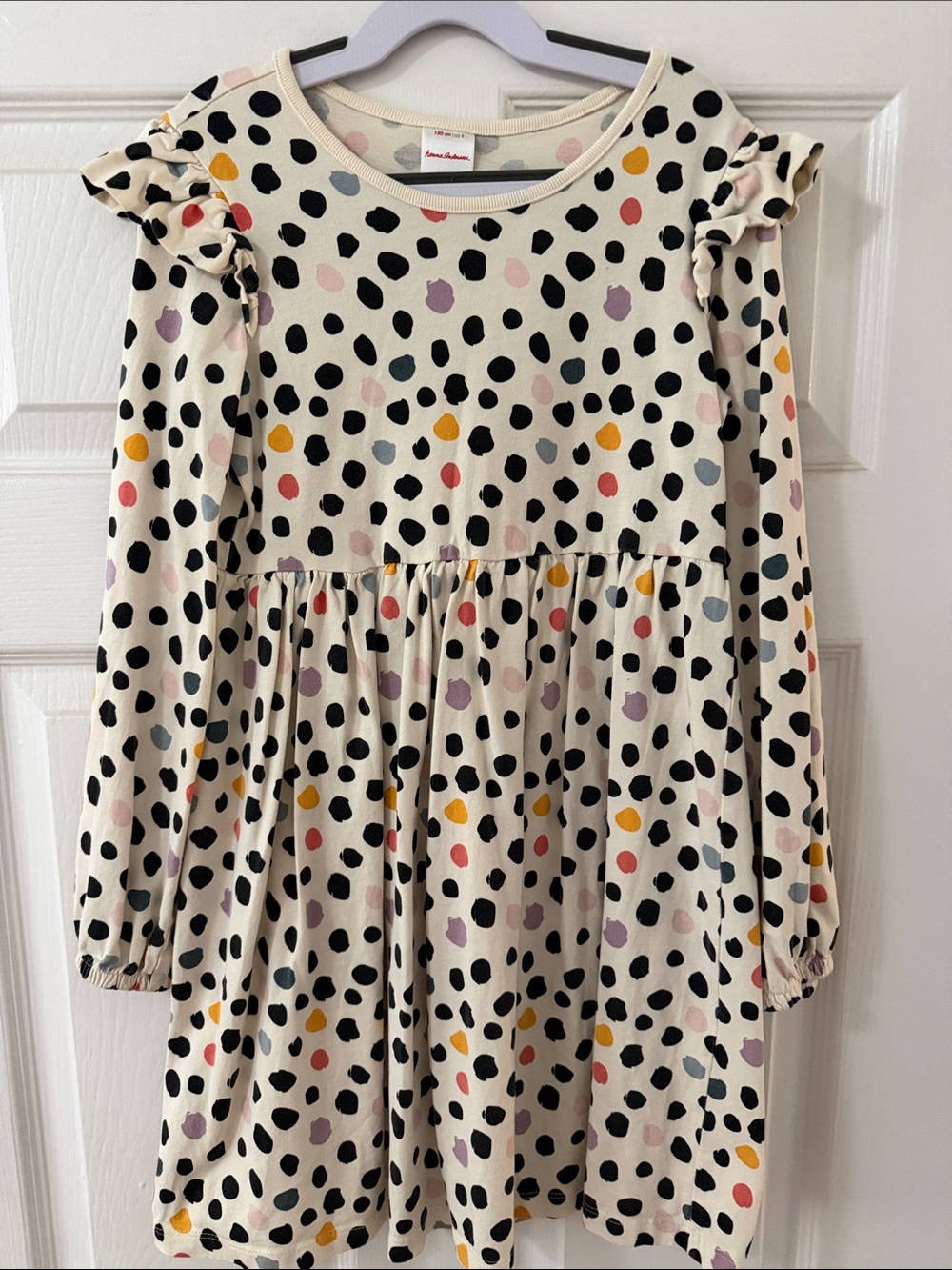 Hanna Andersson Cream Long-Sleeve Dress with Multicolor Spots